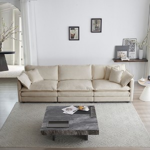 3-Seater Chenille Mid-Century Modern Armrest Sofa with 2 Armrest Pillows and 3 Toss Pillows for Living Room - 1 of 4