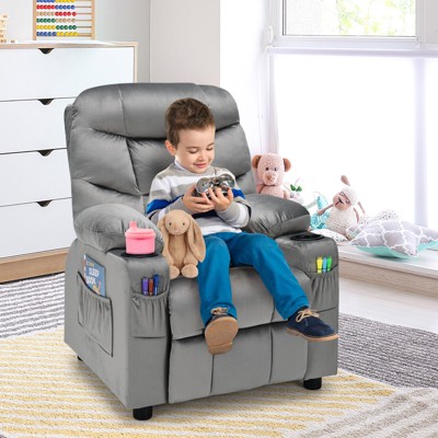 Infans Kids Youth Recliner Chair Velvet Fabric Armrest Sofa w/Cup Holder
