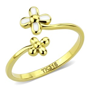 Slickblue Open-End Gold Cuff Ring, Stainless Steel Women’s Ring with Flower Design, Statement Jewelry, Sizes 6-9 - 1 of 4