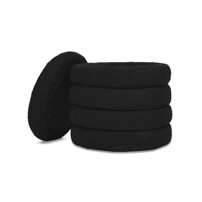 Ebony Black Boucle Round Storage Ottoman with Gathered Embellishment