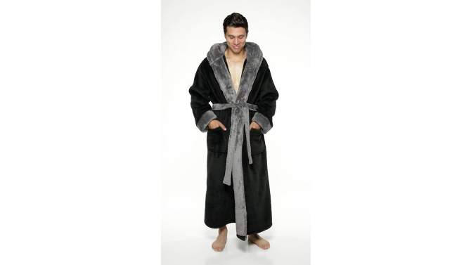 Ross Michaels Men's Big & Tall Robe with Hood, Full Length Long Plush Fleece Bathrobe, 2 of 7, play video