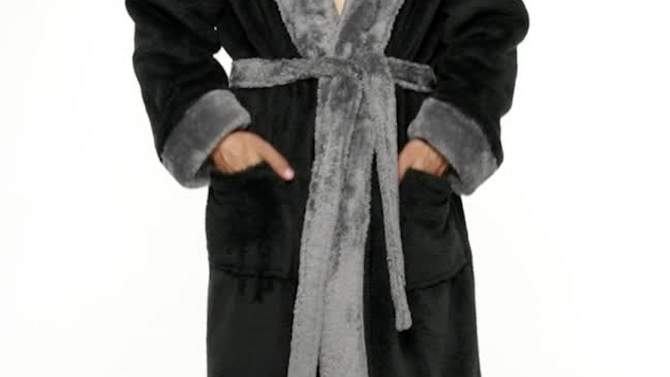 Ross Michaels Men's Big & Tall Robe with Hood, Full Length Long Plush Fleece Bathrobe, 2 of 7, play video