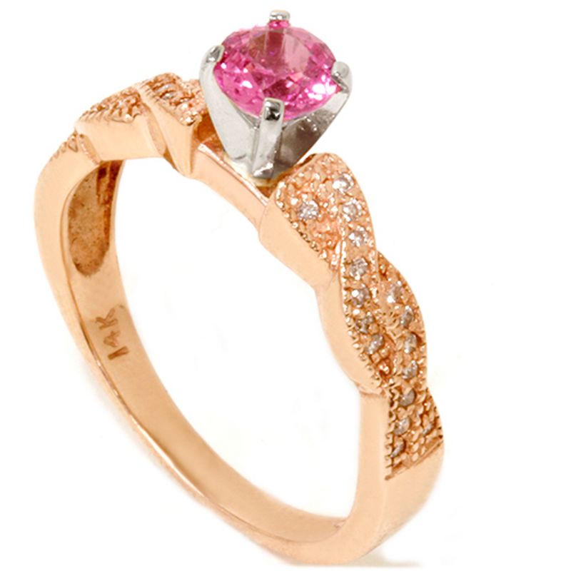 Pompeii3 3/4ct Pink Sapphire & Diamond Pave Vintage Ring 14K Rose Gold, 2 of 5