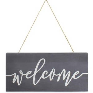 AuldHome Design Farmhouse Wooden Welcome Sign (Gray, 12x6in); Gray and White Rustic Style Wood Hanging Plaque - 1 of 4