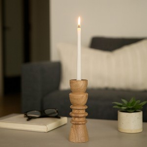 Natural Wood Candle Holder - Rustic Wooden Taper Candlestick Holder for Dining Table Centerpieces, Coffee Table Styling, and Home Accents - 8", Tan - 1 of 4