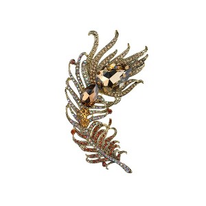 Anna-Kaci Vintage Inspired Silvery Tone Shiny Emerald Green Rainbow Rhinestones Flower Leaf Bouquet Feather Brooch Pin - 1 of 4