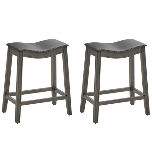 Tangkula Set of 2 Saddle Bar Stools Counter Height Kitchen Chairs w/ Rubber Wood Legs - image 1 of 4