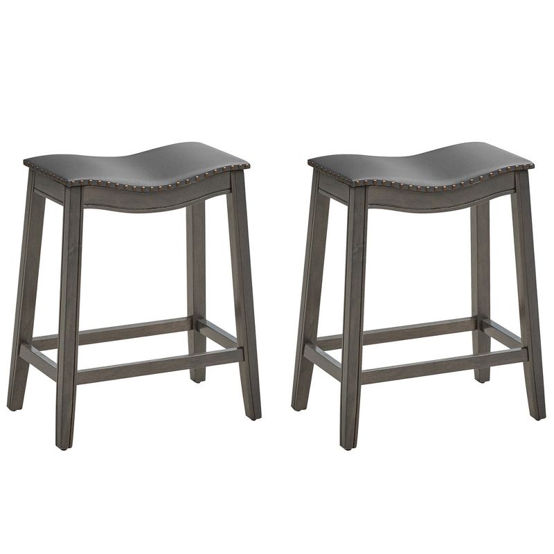 Tangkula Set of 2 Saddle Bar Stools Counter Height Kitchen Chairs w/ Rubber Wood Legs, 1 of 9