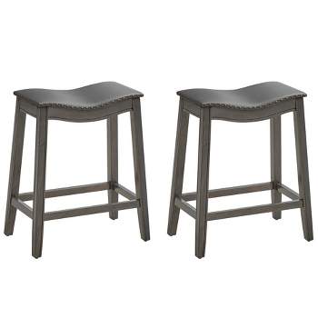 Tangkula Set of 2 Saddle Bar Stools Counter Height Kitchen Chairs w/ Rubber Wood Legs