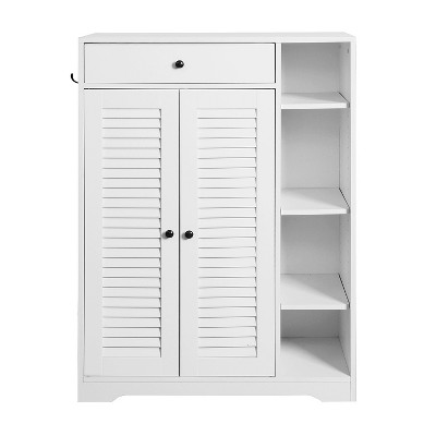 TIRAMISUBEST White Shoe Cabinet with Shutter Doors & Drawer - Space-Saving Entryway Storage Organizer, Adjustable Shelves for Small Spaces
