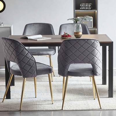 CENGHU Velvet Upholstered Dining Chairs Set of 4, Dining Chairs with Metal Legs and Hollow Back Upholstered