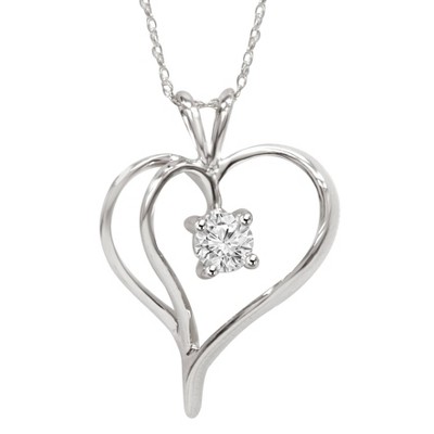 Pompeii3 1/3Ct Solitaire Round Diamond Heart Pendant & Chain 14K White Gold 1" Tall