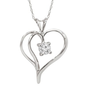 Pompeii3 1/3Ct Solitaire Round Diamond Heart Pendant & Chain 10K White Gold 1" Tall - 1 of 4