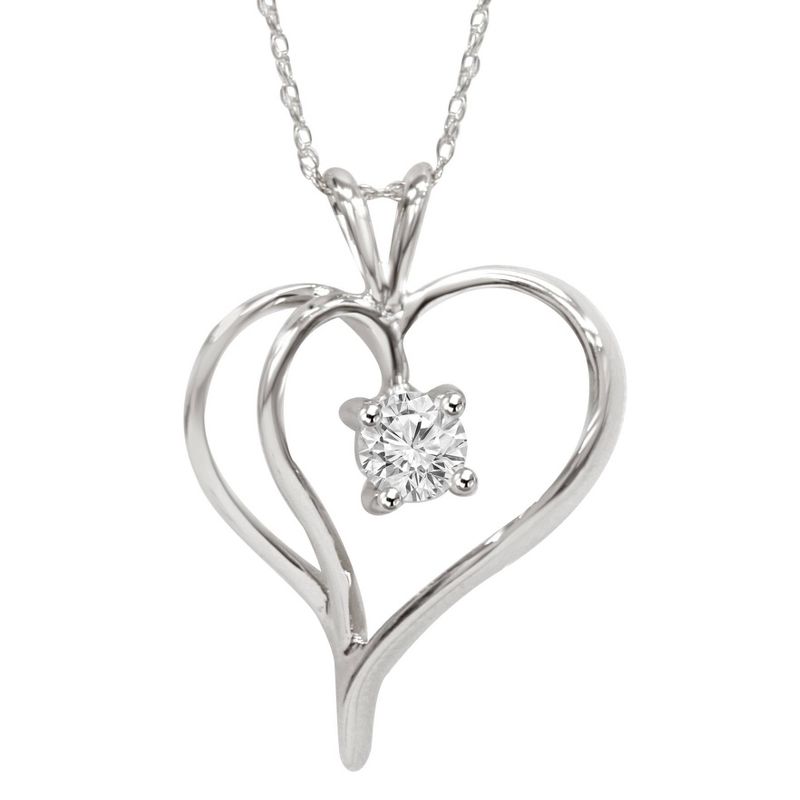 Pompeii3 1/3Ct Solitaire Round Diamond Heart Pendant & Chain 10K White Gold 1" Tall, 1 of 5