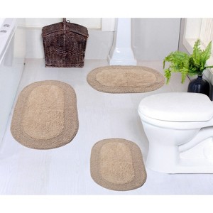 Double Ruffle Bathroom Rugs Set, Machine Washable Rug, Extra Soft and Absorbent bath Rug, Kitchen Mat, Bath Mat Set,Non-Slip, 3 Pcs Set, Linen - 1 of 4