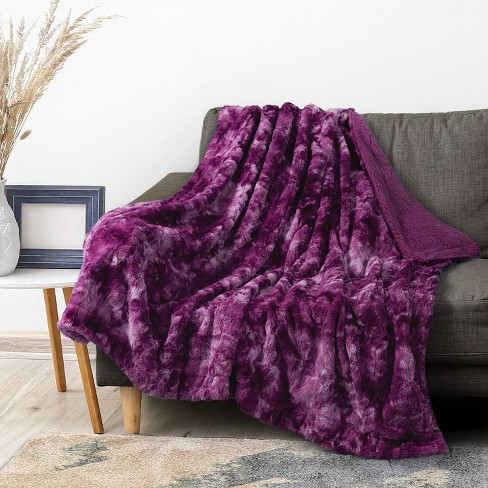 Plush Faux Fur Throw Blanket Reversible Purple - Bed Bath & Beyond