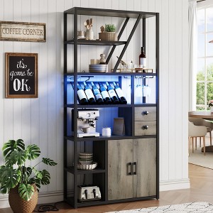 71.2" Tall Bar Cabinet with LED Lights, Power Outlets and Glass Holder for Living Room - 1 of 4