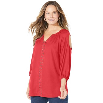Catherines Women's Plus Size Cold Shoulder Stud Accented Top