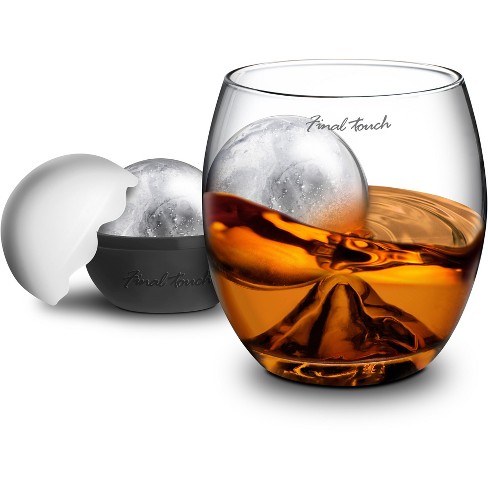 Peaked Crystal Whiskey Glass & Ice Ball Mould Set