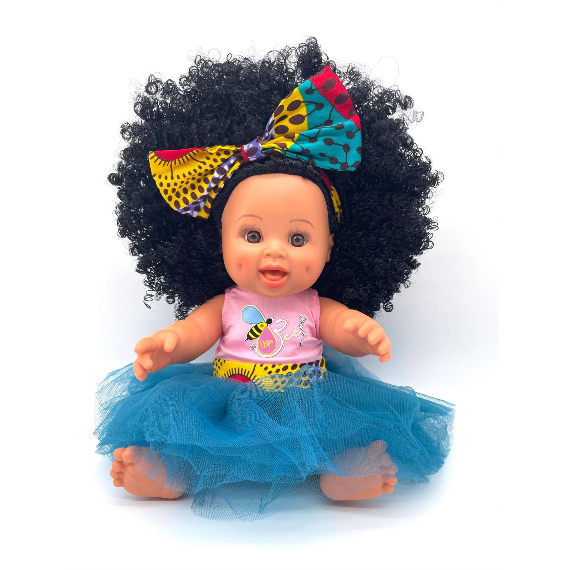 Orijin Bees Curly Swizzy 12" Baby Bee Doll - Black Hair with Brown Eyes: Articulated Vinyl Girl Doll