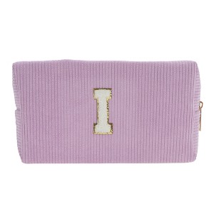 Unique Bargains Corduroy Rectangular Letter Makeup Bag Pink Purple 1 Pc - 1 of 4
