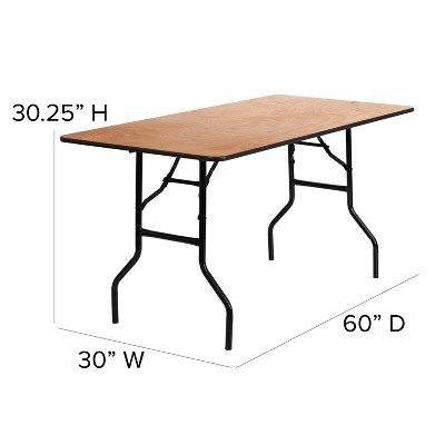 5-Foot Black Metal and Brown Wood Folding Banquet Table
