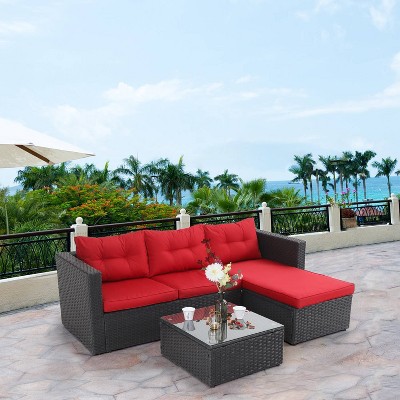 3pc Outdoor Wicker Rattan Furniture Set - Red - Captiva Designs : Target