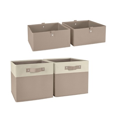 Taupe Two-Tone Fabric Collapsible Cube Storage Bins for Kids