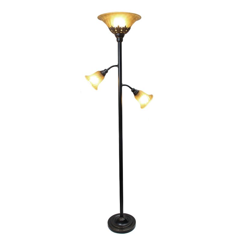 Torchiere Floor Lamp with 2 Reading Lights and Scalloped Glass Shades - Lalia Home, 3 of 8