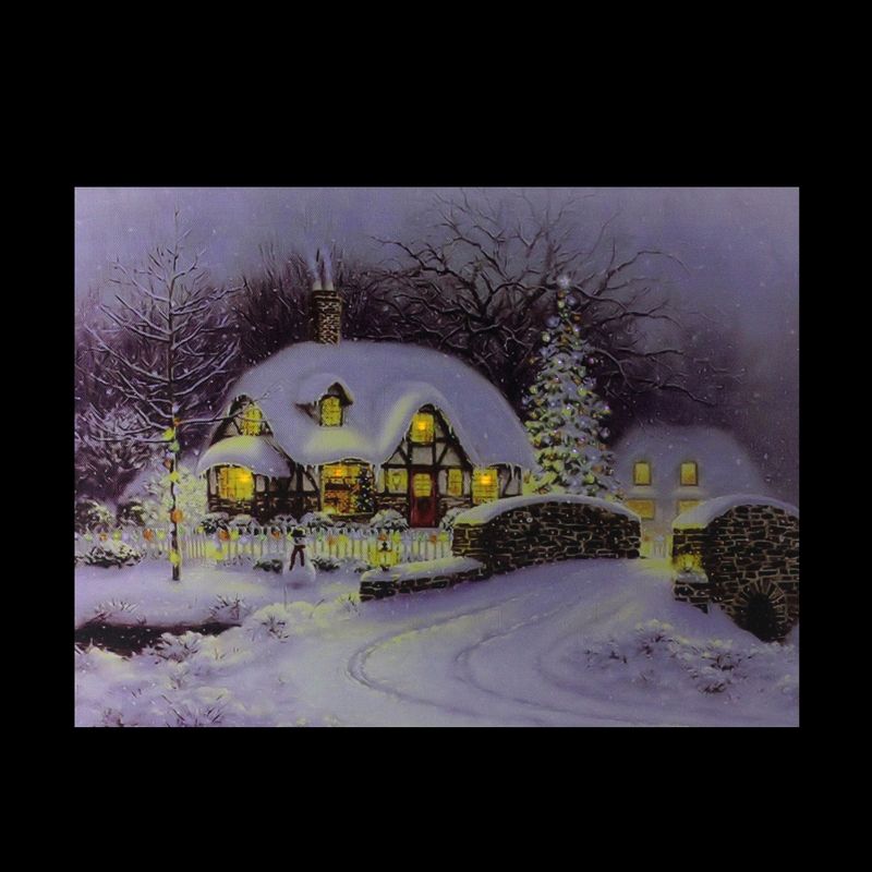 Northlight Fiber Optic and LED Lighted Snowy Christmas House Canvas Wall Art 12" x 15.75", 3 of 5