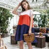 Anna-Kaci Women's Color Blocked Ruffle Dolman Sleeve Flared Loose Tunic Dress - 2 of 4