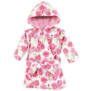 Hudson Baby Girls Mink with Faux Fur Lining Pool and Beach Robe Cover-ups, Pink Roses - 1 of 2