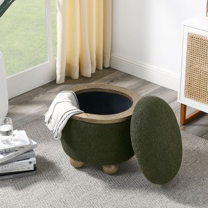 NicBex Round Loop Yarn Storage Ottoman Bench,Upholstered Storage Ottoman with Wood Legs,Modern Storage Bench for Living Room,Bedroom,Dark Green - 1 of 4