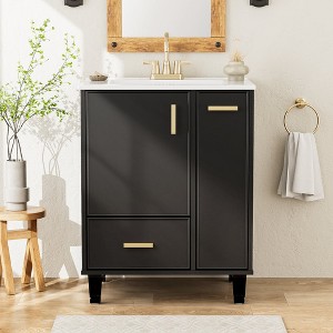 Chic Crate-24" Modern Bathroom Vanity – Sink & Deep Drawer | 2-Tier Pull-Out Basket | Solid Wood Frame | Black - 1 of 4