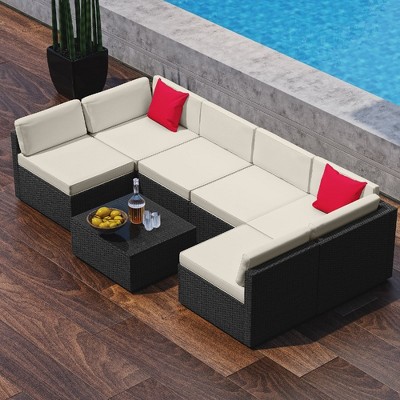 Nestl 7 Piece Outdoor Patio Furniture Set, Wicker Patio Furniture Set with Cushions
