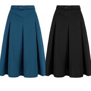 INSPIRE CHIC Women's Belted Waist Casual Knee Length Pleated A-Line Skirt 2 Packs - 1 of 4