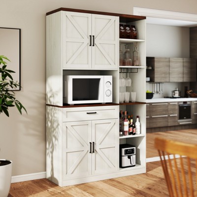71in Sideboard with Cabinet and Drawer, Multifunctional Kitchen Buffet with Hutch and Glass Holder, Microwave Stand with Charging Station for Kitchen