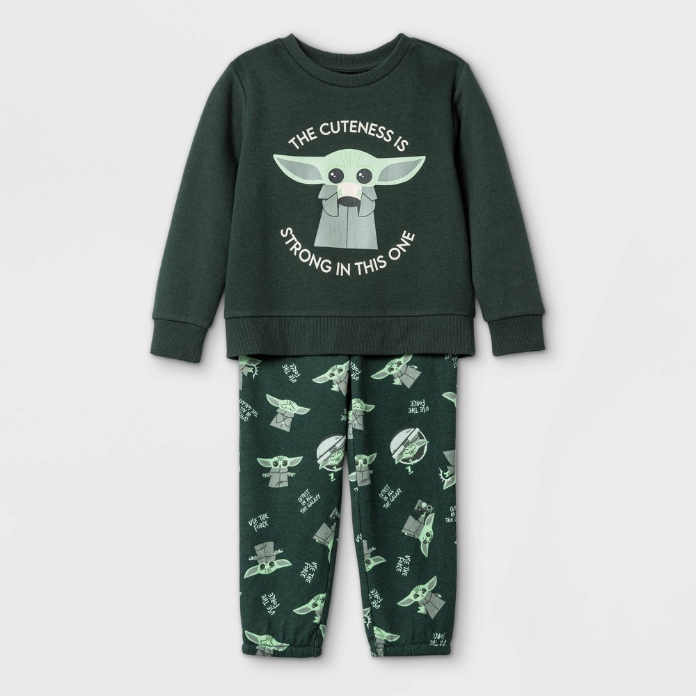 Toddler Boys' Lucas Baby Yoda Top and Bottom Set - Green 2T