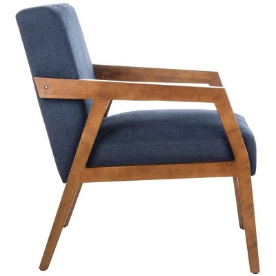 Navy and Brown Wood Upholstered Armchair