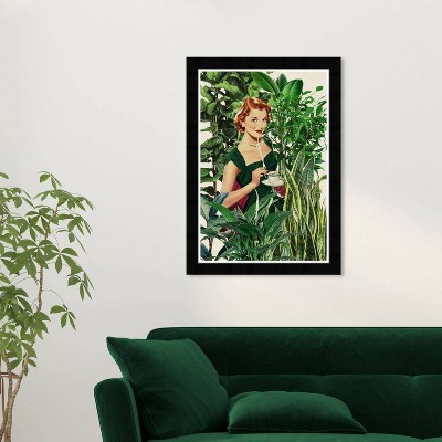 15" x 21" Retro Vintage Plant Lady Framed Wall Art Print Green - Wynwood Studio