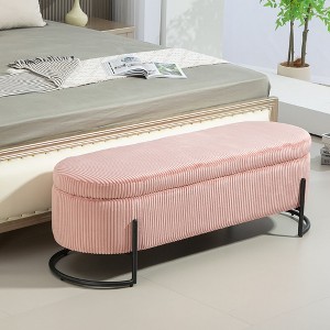 Fabric Upholstered Ottoman: Storage, Bedroom Bench, Safety Hinge, Padded Footstool, Living Room and Entryway - 1 of 4