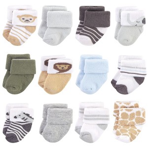 Hudson Baby Infant Boy Cotton Rich Newborn and Terry Socks, Boy Safari, 0-3 Months - 1 of 2