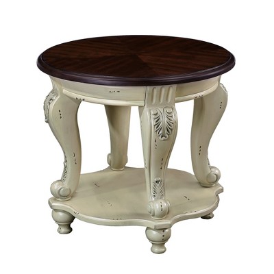Vynxaria 22'' Two Tone Round End Tables - Solid Wood Side Table with Shelf