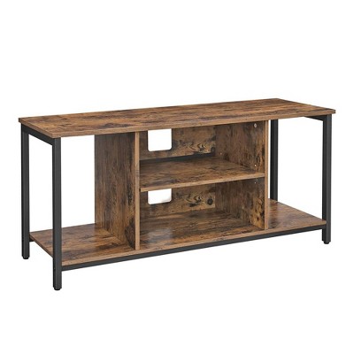 Wooden 4 Open Compartments TV Stand for TVs up to 50" Brown/Black - Benzara