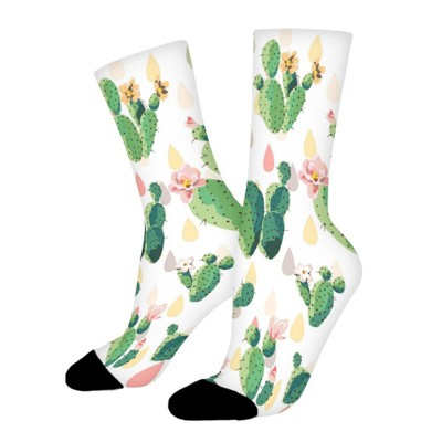 Cactus Women Printed Crew Socks Funny Funky Socks Soft Polyester Novelty Gifts for Artists Men