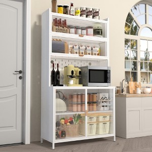 73" Tall Pantry Cabinet - 6-Tier Steel Storage, Adjustable Shelves, Flip Door with Pegboard, Anti-Tip, for Kitchen, Dining, Living Room - 1 of 4
