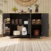 51.2" Kitchen Island with Geometric Twill Stripe Textured Doors, Drop Leaf, ASH Bark Veneer Top, Internal Storage Rack, Rolling Kitchen Cart - 3 of 4
