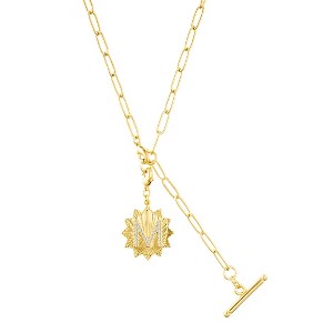 Adornia 14k Gold Plated Adjustable Paperclip Lariat with Crystal Initial Medallion - 1 of 3