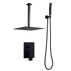 WOWOW 8-Spray 10 in. Dual Shower Head Wall Mounted Rain Shower Faucet with 1.8-GPM in Matte Black - 1 of 4