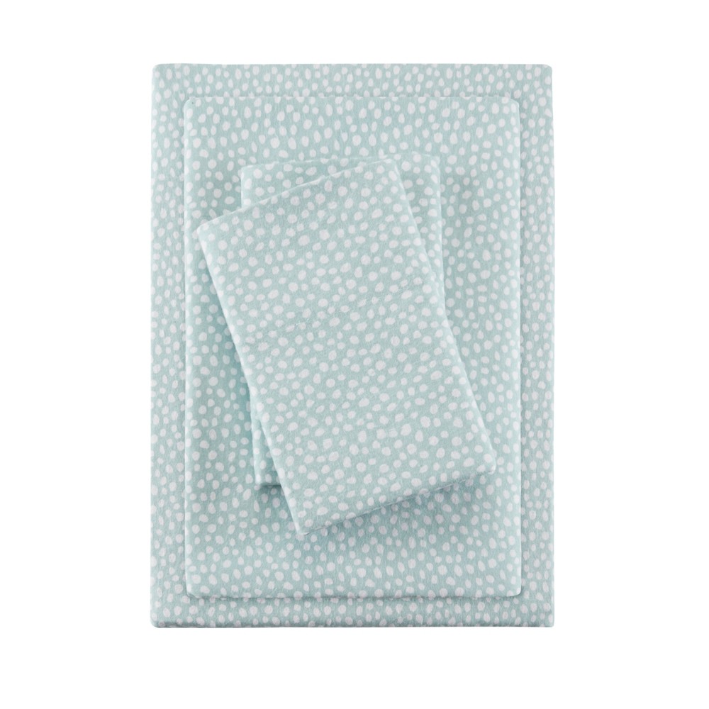 Photos - Bed Linen King Cozy Flannel Sheet Set Aqua Dots